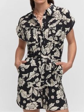 Rachel Zoe Black and White Floral Button Romper